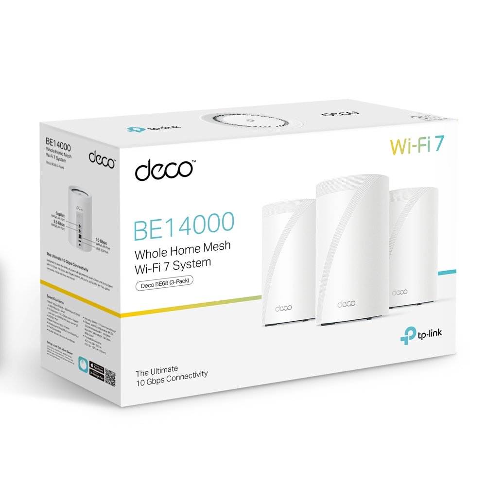 Deco BE68 BE14000 Tri-Band Whole Home Mesh WiFi 7 System
